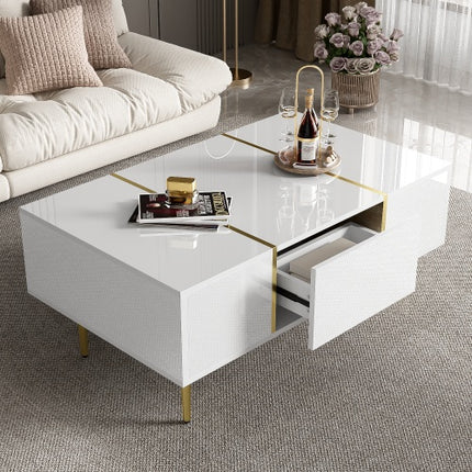 Wit Hoogglans Koffietafel, Modern En Eenvoudig, Met 2 Laaie