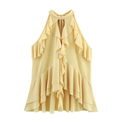 Women's Fashion Laminated Decoration Hanging Collar Top
