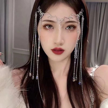 Head Veil Forehead Accessory Fashionable Waterdrop-Shaped Long Tassel Hair Clip