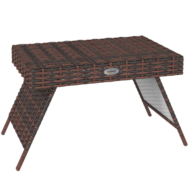 Opvoubare Buitenste Sytafel, Rottang Tuinkoffietafel Met Staalraam, Ruimtebesparende Bistro Tuinmeubels Vir Stoep, Balkon, 60 X 41 X 41 Cm, Bruin