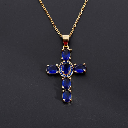 Fashionable Personalized Cross Pendant With Colorful Zircon