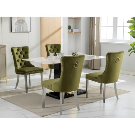 High-end Tufted Solid Wood Contemporary Velvet Upholstered Dining Chair With Chrome Stainless Steel Plating Legs,Nailhead Trim,Set Of 2