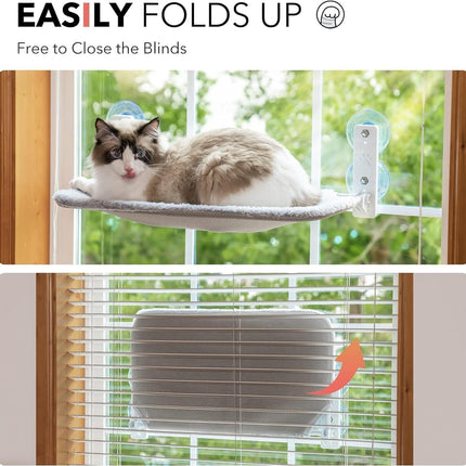 MEWOOFUN Large Cat Window Perch - Foldable 60x30cm Hammock With 18kg Suction Cups & Washable Cover For Indoor Cats Grey