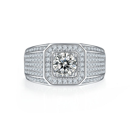 Men's 1-carat Luxury And Fashionable Light Luxury Jewelry Silver Ring Set With Top-quality Moissanite, S925 Silver-plated Platinum