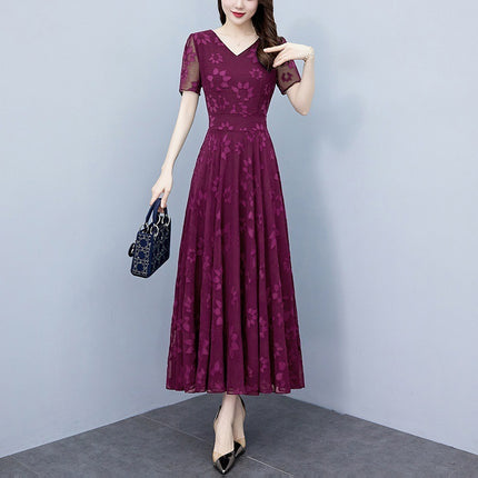 Plus Size Blouse For Middle-aged Women Waist-tight Temperament High-grade Sense V-neck Dress
