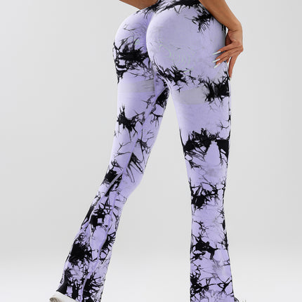 4 Pack Flared Yoga Leggings For Women High Waisted Tie-dye Print Butt Lifting Stretch Sports Workout Bodybuilding Pants, Seamless High Waisted Bootcut Yoga Leggings