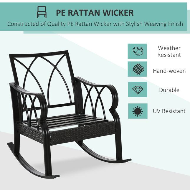 Buitelug Wiegstoel van Rattan met Gevoerde Kussings, Aluminium Meubel Wiegstoel van Rattan met Armleuning vir Tuin, Patio en Agterplaas, Kakie