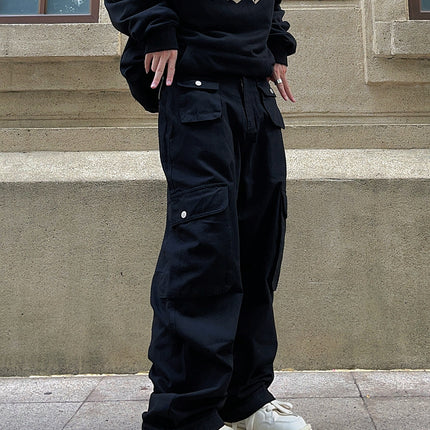 Pants Casual Multi-pocket Loose Straight Retro American Overalls In Brown