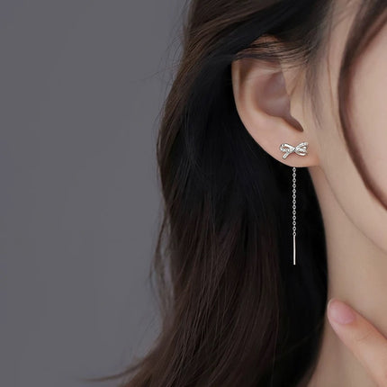 High-end Bow Earrings With Long Tassel Ear Thread