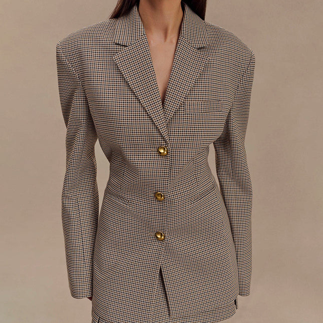 Fashionable Elegant Black Plaid Lapel Suit Jacket