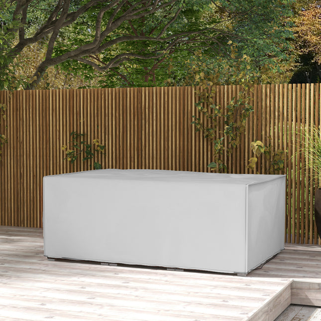 Buitetuinmeubelhoes Waterdig, Anti-UV 600D Swaardiens Oxford-stof Patio Meubelhoes Vir Reghoekige Sofatafelstel, Grys, 210 X 140 X 80 Cm