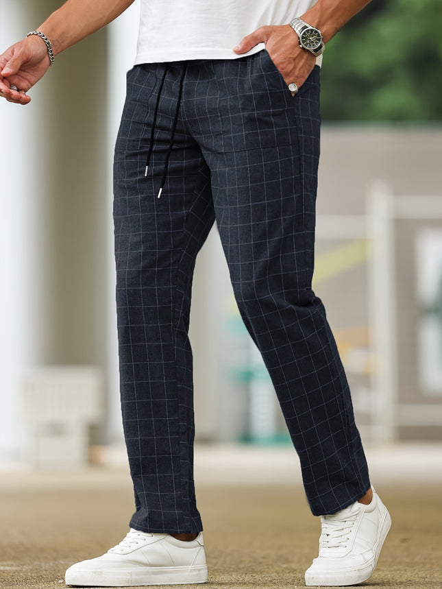 Men's Comfortable Soft Polyester Stripe Plaid Pants