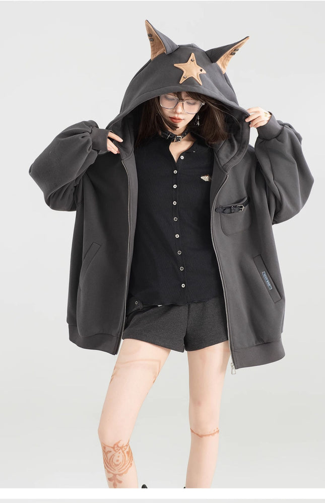 Playful Hooded Zipper Sweatshirt With Women's Fleece