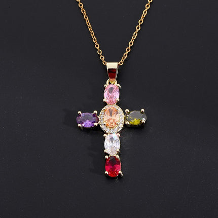 Fashionable Personalized Cross Pendant With Colorful Zircon