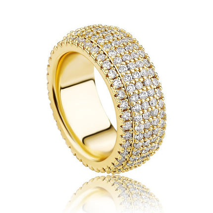 Hip Hop Ring 14mm Ruite Kubaanse Ring, Regte Goud Plaat, Dubbelry Sirkoon Ring