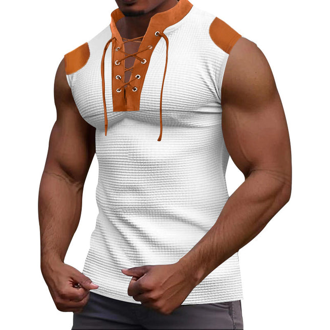 Casual Multicolor Lace-up V-neck Sleeveless T-shirt