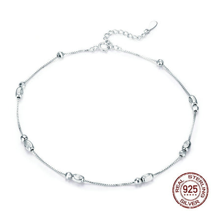 Round Beads 925 Sterling Silver Fashion White Gold Plated Anklet