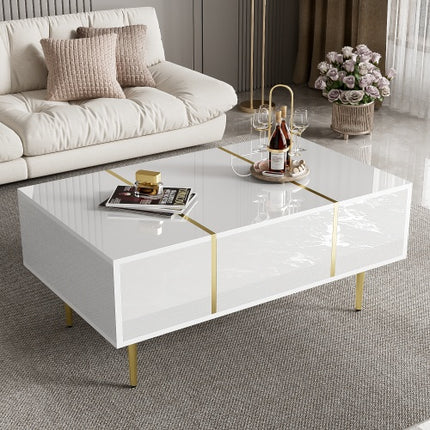 Wit Hoogglans Koffietafel, Modern En Eenvoudig, Met 2 Laaie