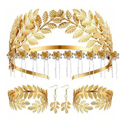 Goue Haarband Oorbelle Hanger Armband Vir Vroue
