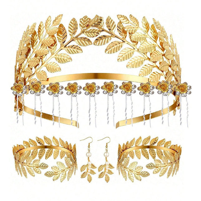 Goue Haarband Oorbelle Hanger Armband Vir Vroue
