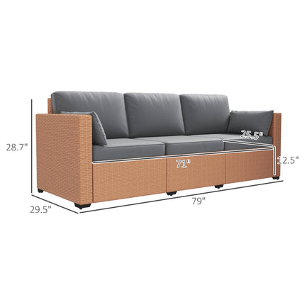 Patiobank PE Rotting Diep Seating Buitelugbank met Verwyderbare Kussings, 3-Sitter Rottingbank, Buitelugmeubels vir Balkon, Dek, Tuin en Swembad, Sand