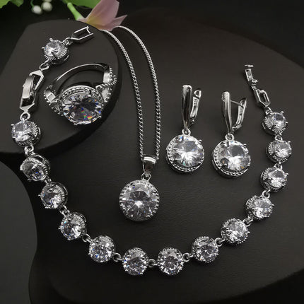Europese En Amerikaanse Styl Juweliersware Ronde Diamant 4 Stuks Stel