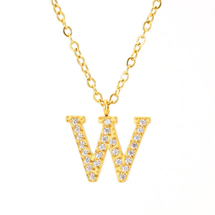 Stainless Steel Diamond-filled 26 English Letter Pendant Necklace
