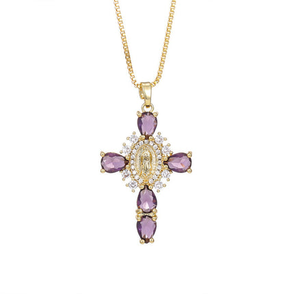 Fashionable Personalized Cross Pendant With Colorful Zircon