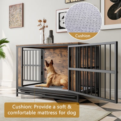 Dog Crate Furniture, Wooden Dog Crate Table, 38.9 Dog Kennel With 2 Sliding Doors And Thick Iron Door Frame, Decorative Pet Crate House For Large Medium Small Dog Indoor Use  Rustic Brown