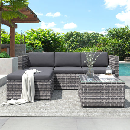 Tuinhoekbank Rattan Tuinmeubels Patio Stel Tuinontspanningsstel Tuin Rattan Meubels Sitkamerstel, Grys