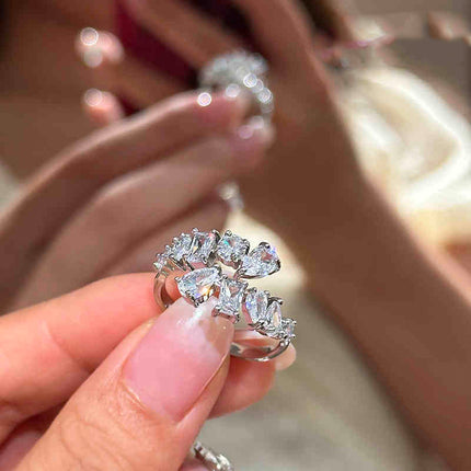 Real Gold Electroplated Diamond Flower Pattern Retro Temperament Index Finger Ring