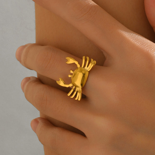 Lxalry 18K Gold Plated Stainless Steel Crab Design Mirror Polish Ring  Hypoallergenic Skin Safe Jewelry With Sphere Accents  Handmade Luxury Gift  Decorative Sculpture For Bold Fashion