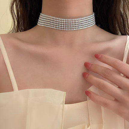 Three Rows And Six Rows Full Of Diamonds Fashion Bracelet Necklace