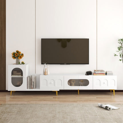 Wood Extendable TV Stand Rectangle Entertainment Center,Media TV Console For Living Room Bedroom