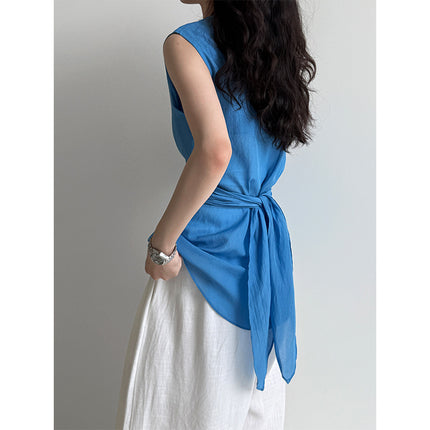 French Style High-grade Twisted Lace-up Waist-controlled Top