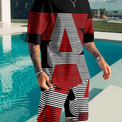 3D Digital Printing Men Summer Short-sleeved Beach Pants Suit