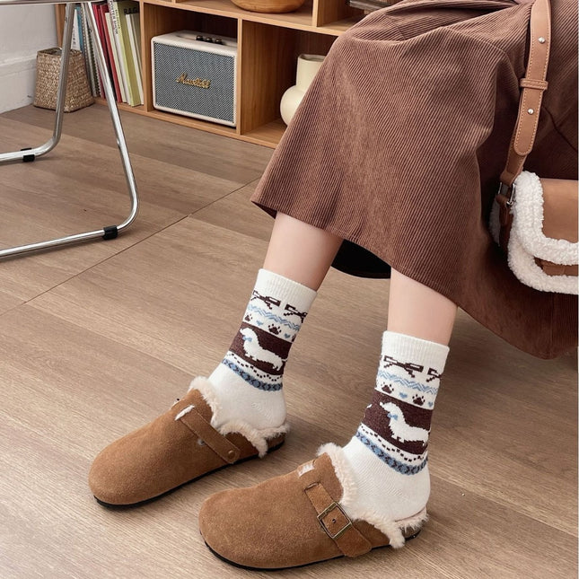 Fair Island Sausage Dog Cute Mid-calf Length Socks Wool Socks
