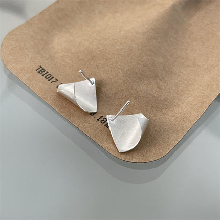 925 Silver Needle Frosted Brushed Geometric Ear Studs Women