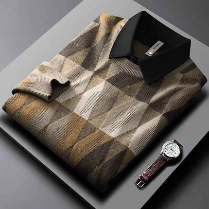 Contrast Color Diamond Lattice Fake Two-piece Warm Men's Shirt