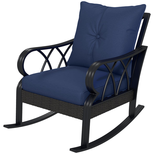 Buitenste Rattan Wipstoel met Gevoerde Kussings, Aluminium Meubels, Rattan Stoep Wipstoel met Armleuning, Vlootblou
