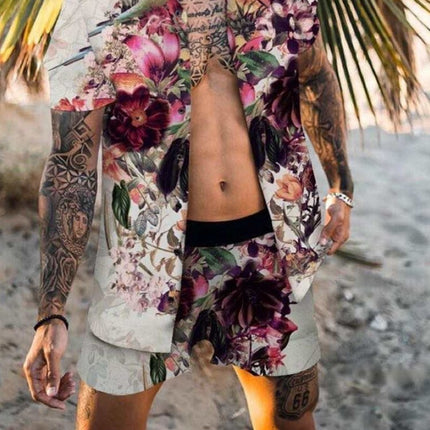 Men's Shirt Casual Loose Short Sleeves Shorts Beach Suit