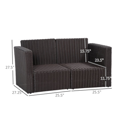 2 Stuk Patio Rattan Hoekbankstel, Buiten PE Rattan Meubels, met Geboë Armleunings en Gevulde Kussings vir Balkon, Tuin of Grasperk, Donkerblou