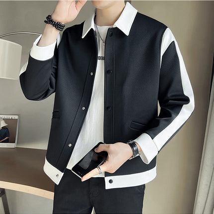 Men's Spring And Autumn New Patchwork Polo Collar Top