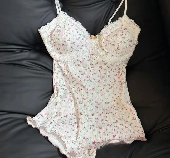 Pure Desire Style Small Floral V-neck Skinny Slimming Sleeveless