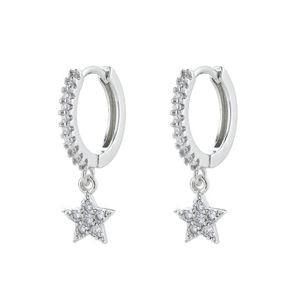 Women's Sterling Silver Needle Geometric Stars Diamond Personalized Earrings