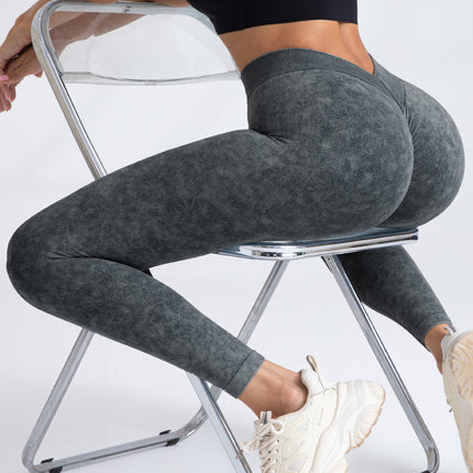 2 Pieces High Waist V Back Yoga Pants Tummy Control Running Workout Tight