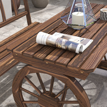 Patio Tafel en Stoele vir 4 Mense, Wa-wiel Ontwerp, Buitelug Meubelstel vir Agterplaas, Tuin, Gekoolstofde