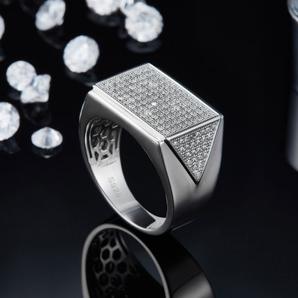 Men's Luxury And Fashionable Light Luxury Jewelry Silver Ring S925 Silver-plated Platinum Set With Top-quality Moissanite