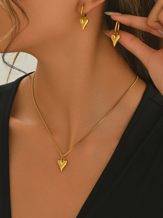 Lxalry 18K Gold Plated Stainless Steel Heart Mirror Jewelry Set  Hypoallergenic Skin Safe Necklace   Earrings For Daily Evening Wear Never Fade Handmade Luxury Gift For Her