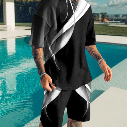 3D Digital Printing Men Summer Short-sleeved Beach Pants Suit